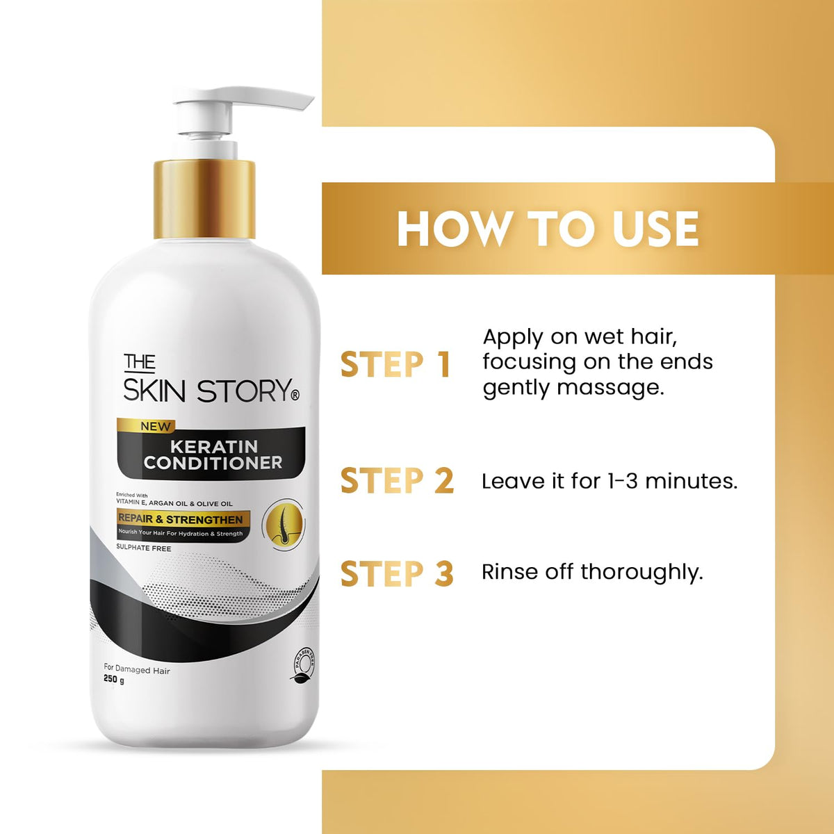 The Skin Story Sulphate Free Conditioner for Coloured & Treated Hair | Repair Split Ends & Damaged Hair | Keratin Conditioner for Women and Men | For Frizzy, Dry, Shiny Hair | Enriched with Argan Oil | Vitamin E | 250g