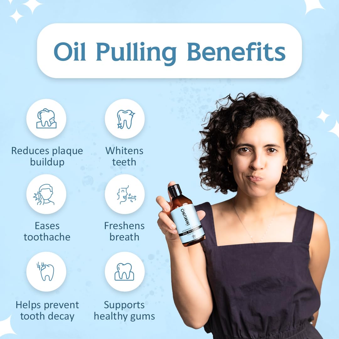 The IMMUNO Co. Oil Pulling| Ayurvedic Dental Mouthwash For Healthier Teeth & Gums| Fresh Breath| Fennel Flavour 200ml