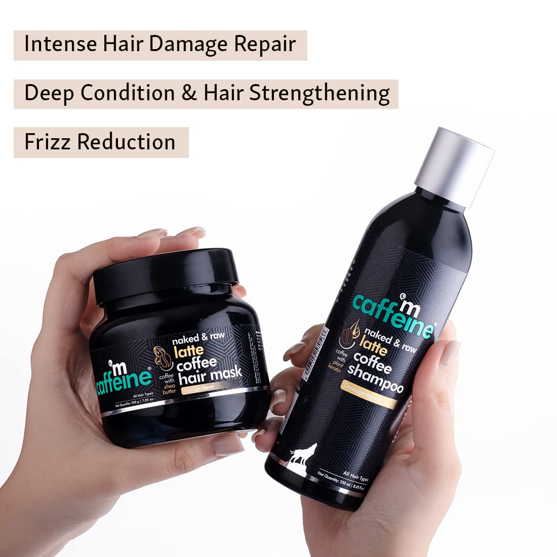 mCaffeine Intense Damage Repair & Frizz Control Kit | Latte Shampoo & Hair Mask Combo | With Coconut Milk, Coffee & Murumuru Butter for Smooth & Shiny Hair | Sulphate & Paraben Free