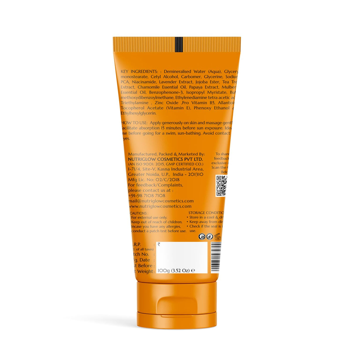 Papaya Sunscreen SPF 50, PA+++ No White Cast, Non-Greasy, with Broad Spectrum, UV A & UV B Blue Light Protection, for Men & Women Suitable for Oily, Dry, Sensitive & Combination Skin (100 g)