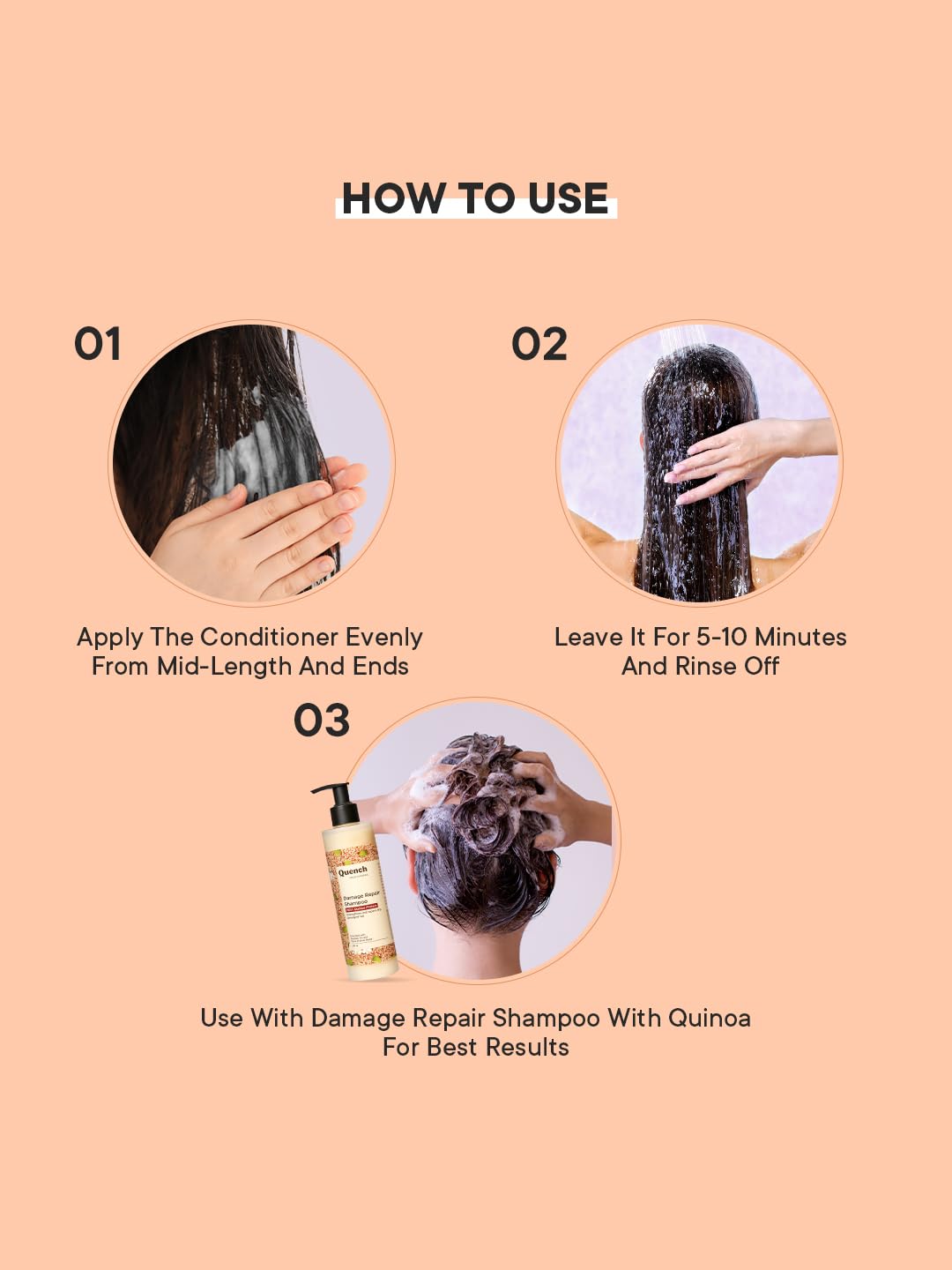 Quench Damage Repair Conditioner with Quinoa Protein & Ceramides for Dry & Damaged Hair | Deeply Conditions & Makes Hair Silky, Smooth | Prevents Split Ends | Made in Korea (180ml)