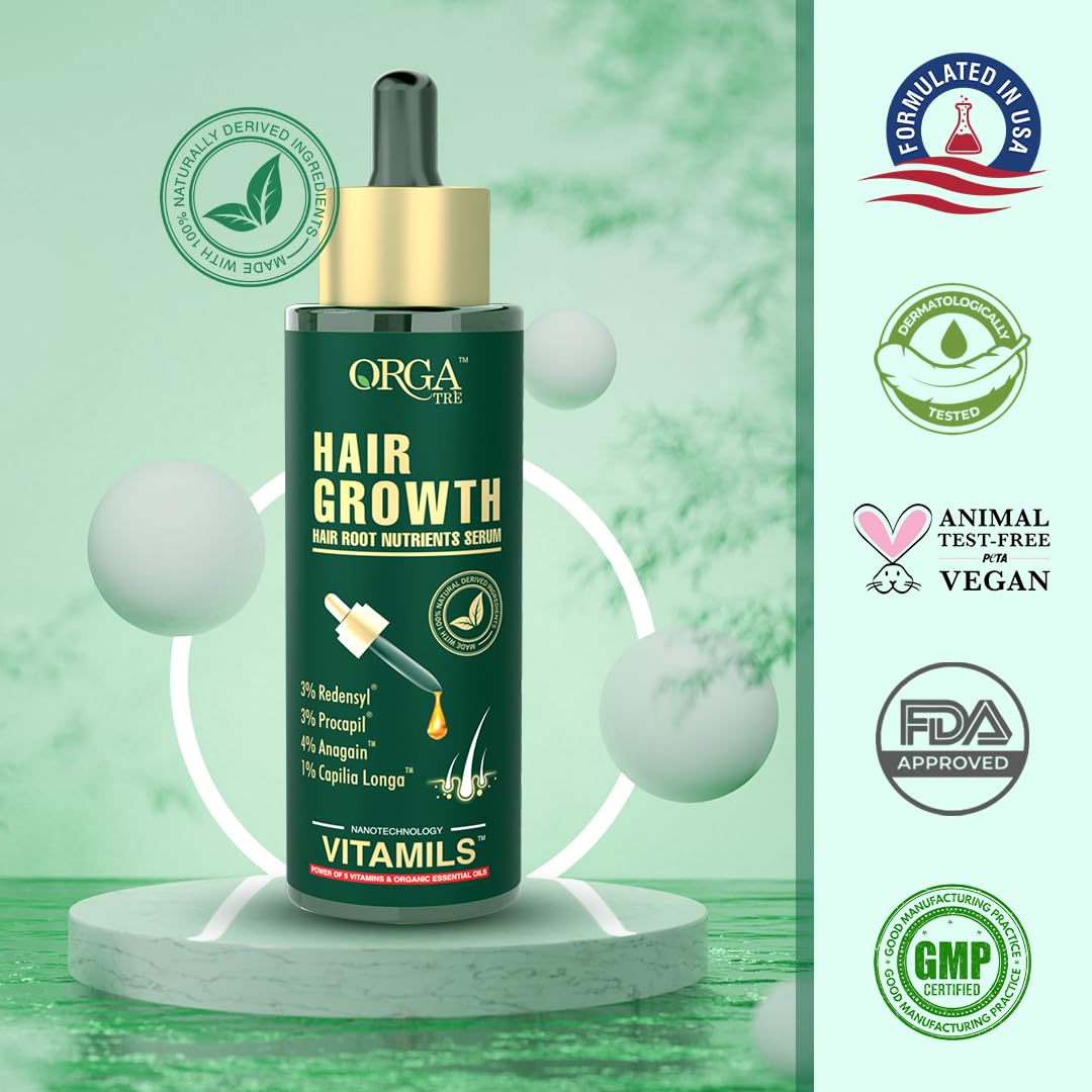 ORGATRE Hair Growth Serum - 50ml | 3% Redensyl, 4% Anagain, 3% Procapil, 1% Capilia Longa & Rosemary Oil | Scalp Treatment & Hair Tonic for Men & Women | Effective Hair Regrowth Formula