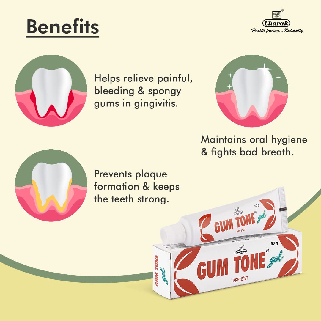 Charak Gumtone Herbal Gel For Healthy Gums and Teeth, Dental Plaque & Bad Breath - 50 Gram X 3 - (Gumtone Gel)