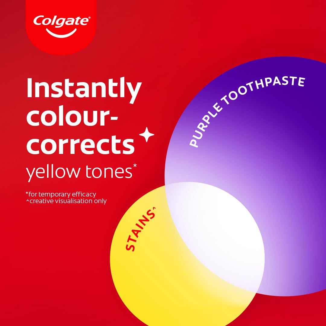 Colgate Visible White Purple Toothpaste for Teeth Whitening, Teeth Whitening Colgate Toothpaste with Fluoride, Tooth Paste Helps Remove Surface Stains, Whitens Yellow Teeth, Enamel-Safe for Daily Use Paste Toothpaste (100g + 20g)