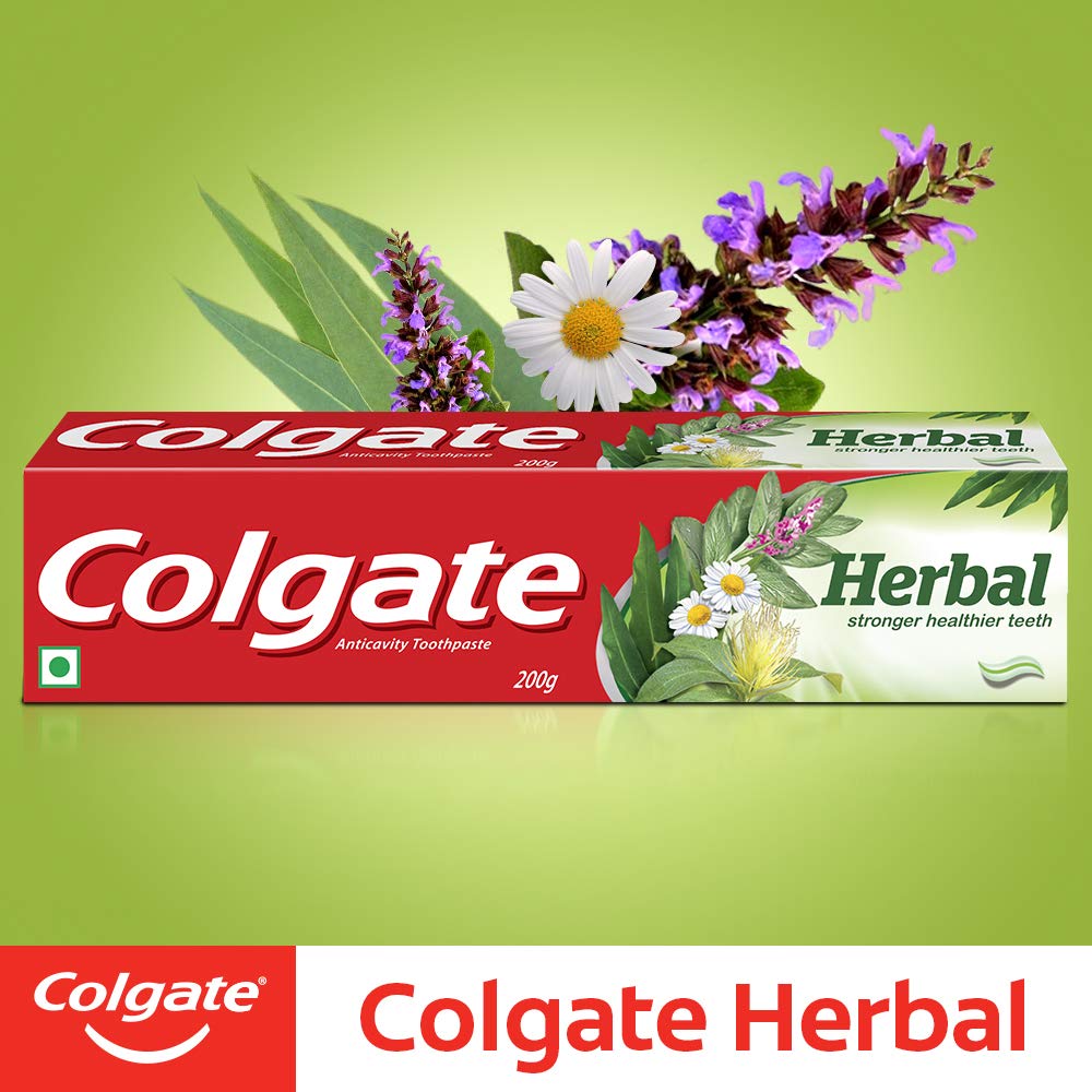 Colgate Herbal Toothpaste 200g, Goodness of Natural Ingredients for Healthy Teeth, Fresh Breath, Sugar-free & Gluten free Tooth Paste