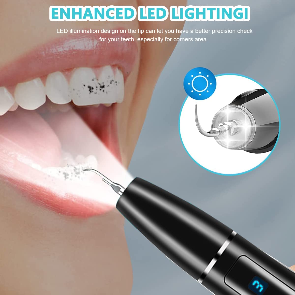 HANNEA® Teeth Whitening Kit Electric Tartar Remover with LED, Tartar Tooth Remover Cleaning Tool, 4 Replaceable Heads & 3 Modes Dental Care for Teeth Cleaning, Black