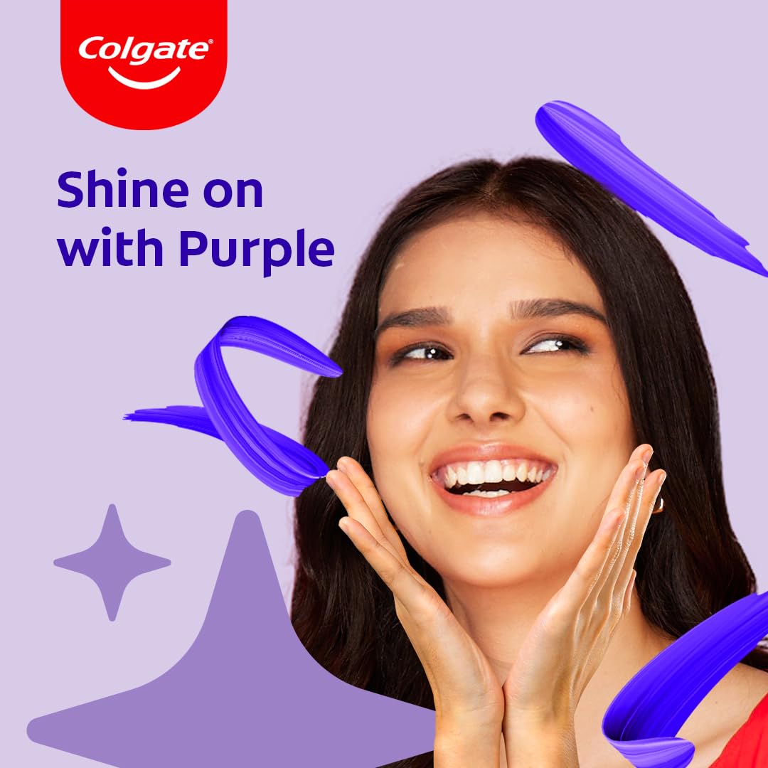 Colgate Visible White Purple Toothpaste for Teeth Whitening, Teeth Whitening Colgate Toothpaste with Fluoride, Tooth Paste Helps Remove Surface Stains, Whitens Yellow Teeth, Enamel-Safe for Daily Use Paste Toothpaste (100g + 20g)