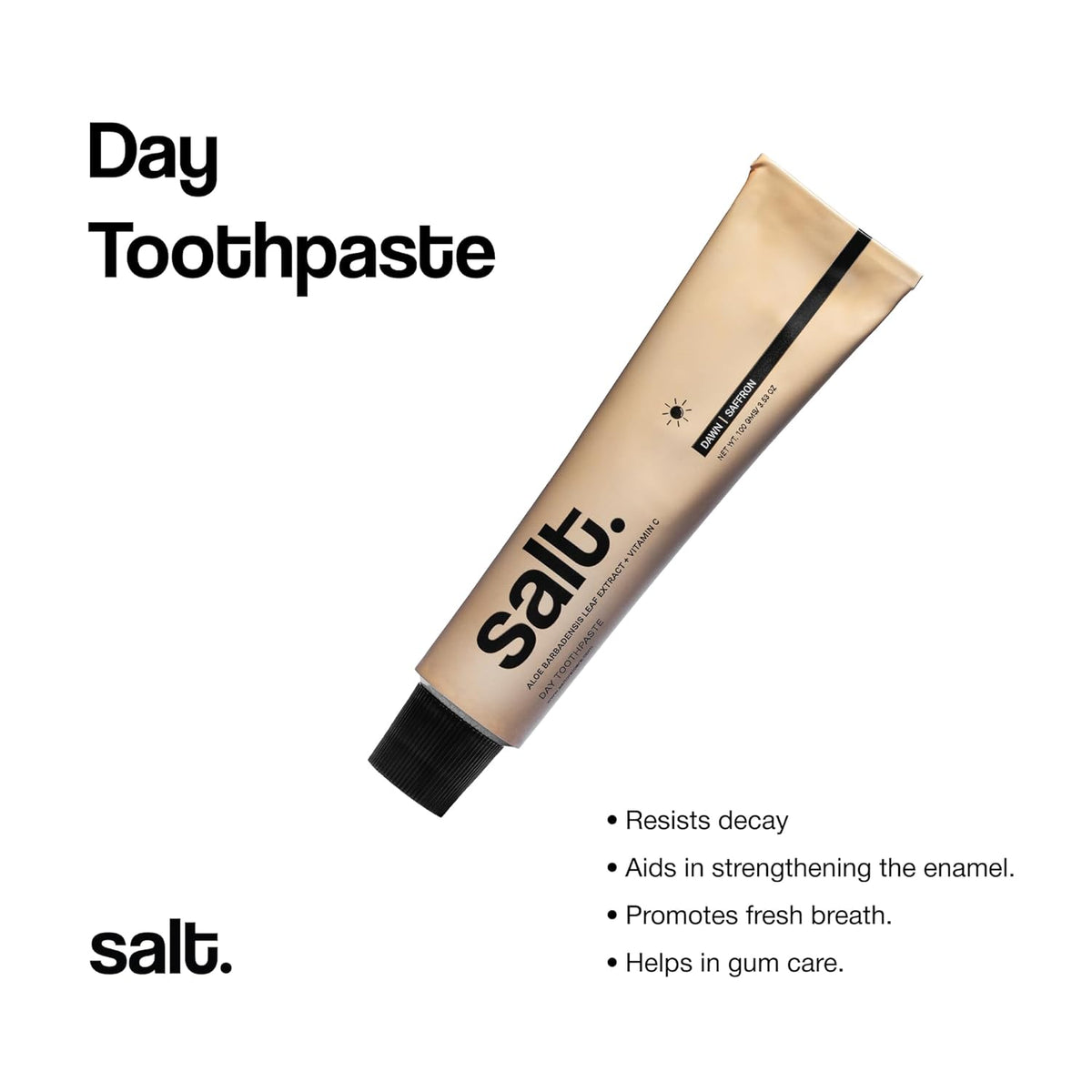 Salt Saffron Day Toothpaste | Saffron and Mint flavour | Extracts from Calendula Officinalis flower and Aloe Leaf | Soothing Gums, Enamel Protection with Anti-bacterial Formula | 100 Gms