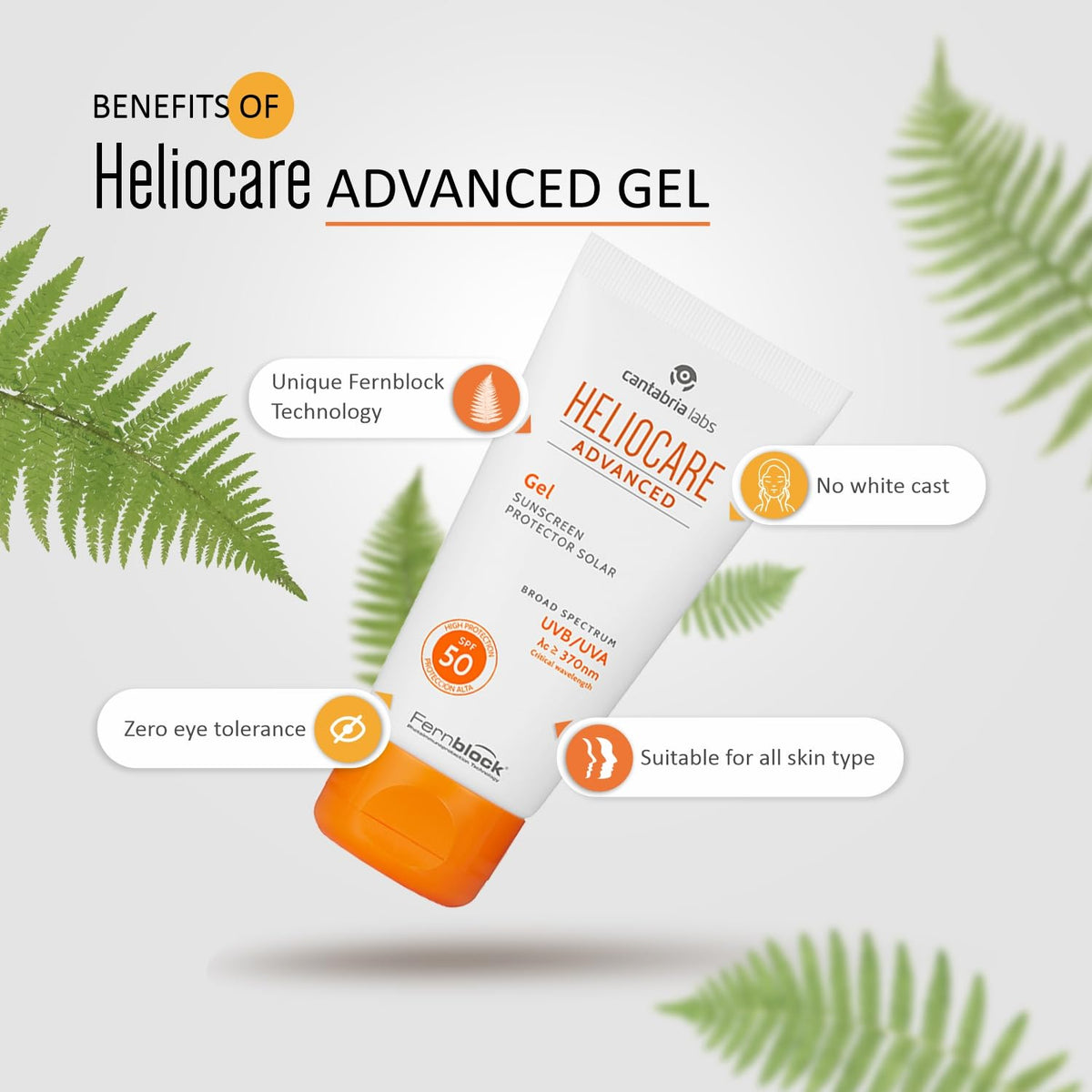 Heliocare Advanced Gel SPF 50 50ml / Lightweight Gel Sunscreen For Face/Daily UVA and UVB Anti-Ageing Sun Protection/Combination, Oily and Normal Skin Types