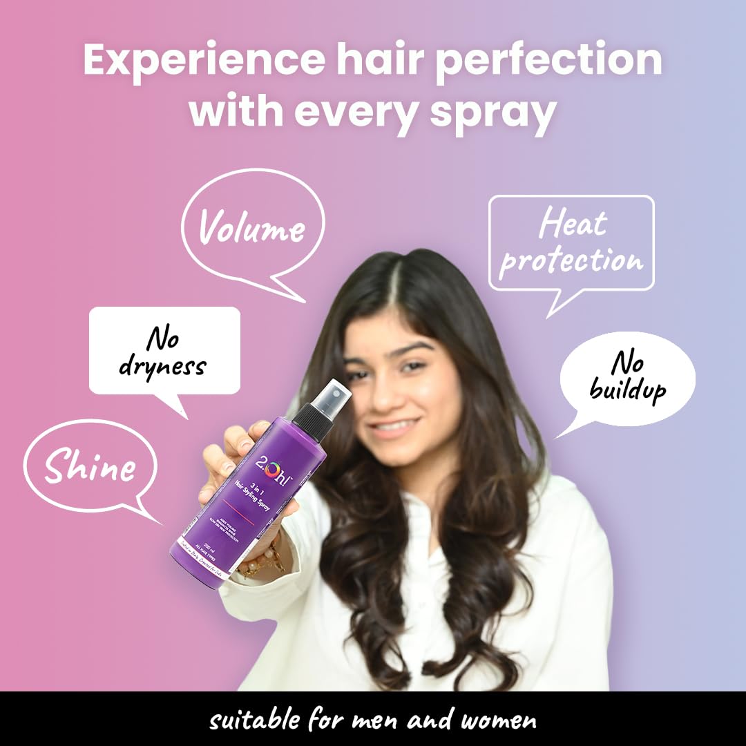 2.Oh! 3-in-1 Hair Styling Spray- Italian Quality Heat Protection Spray For Hair | Hair Volume Spray |No Residue Hair Shine Spray |Everyday Hair Spray for Women and Men |Natural Hold Hair Spray for Men