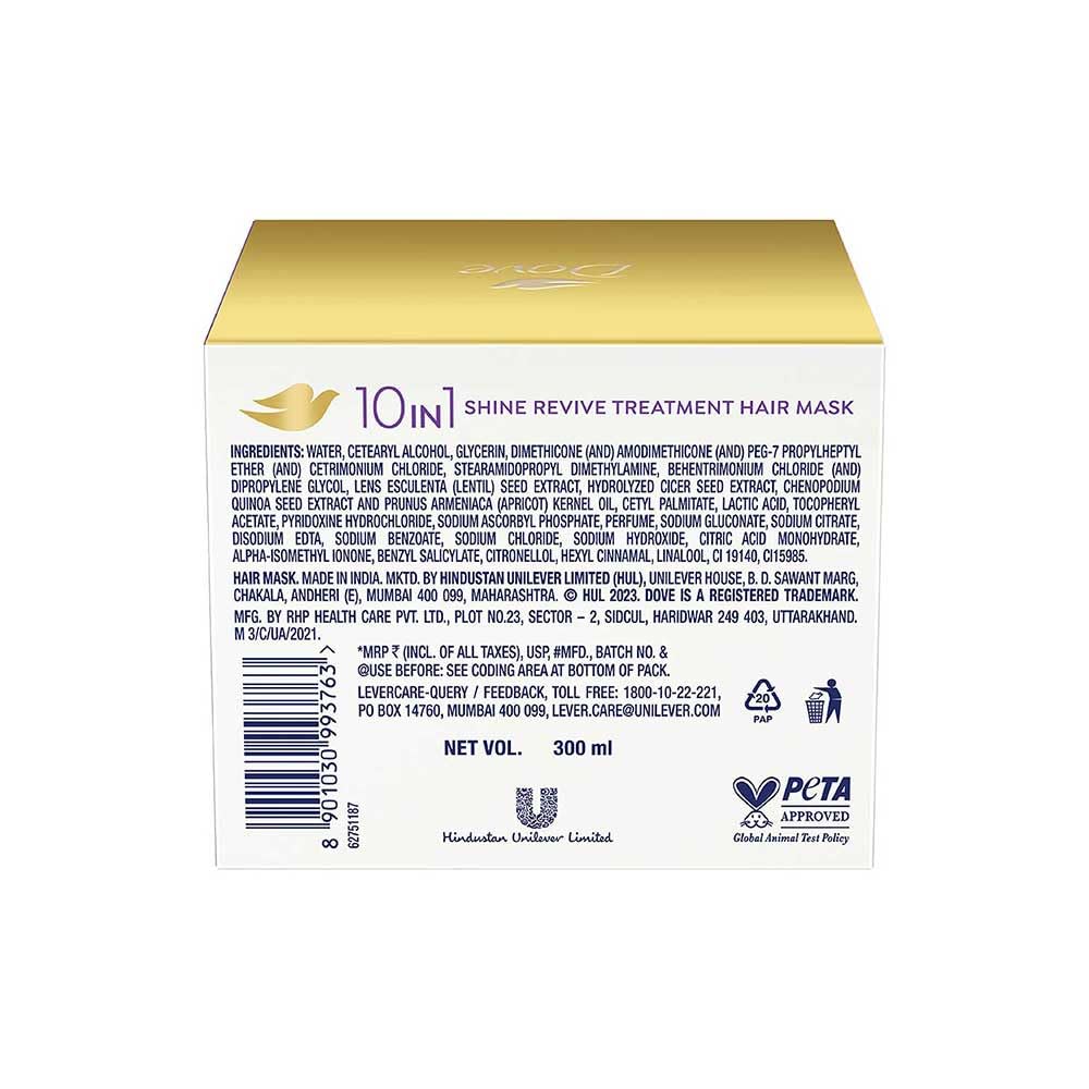 Dove 10 In 1 Shine Revive Treatment Hair Mask, 300 Millilitre | Floral, For Dull Hair