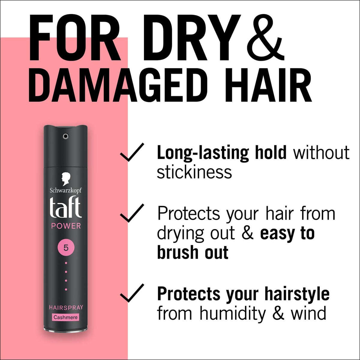 TAFT Schwarzkopf Cashmere Touch Power Hairspray, Mega Strong 5, 250Ml