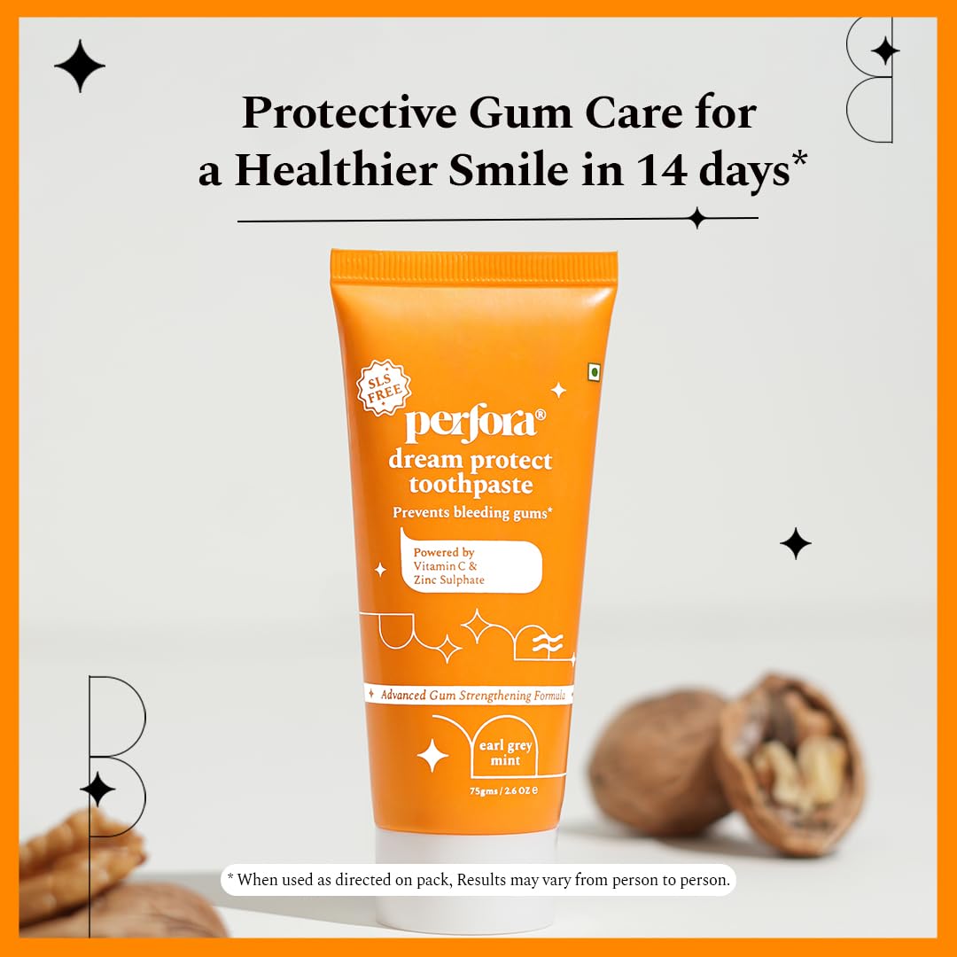 Perfora Gum Protection Toothpaste - 150 gms (Pack of 1) | Strong Gums Toothpaste | Toothpaste for Kids & Adults | SLS Free Toothpaste | No Artificial Sweeteners | Made Safe Certified | Vegan Friendly Toothpaste - Earl Grey Mint (Flavor)