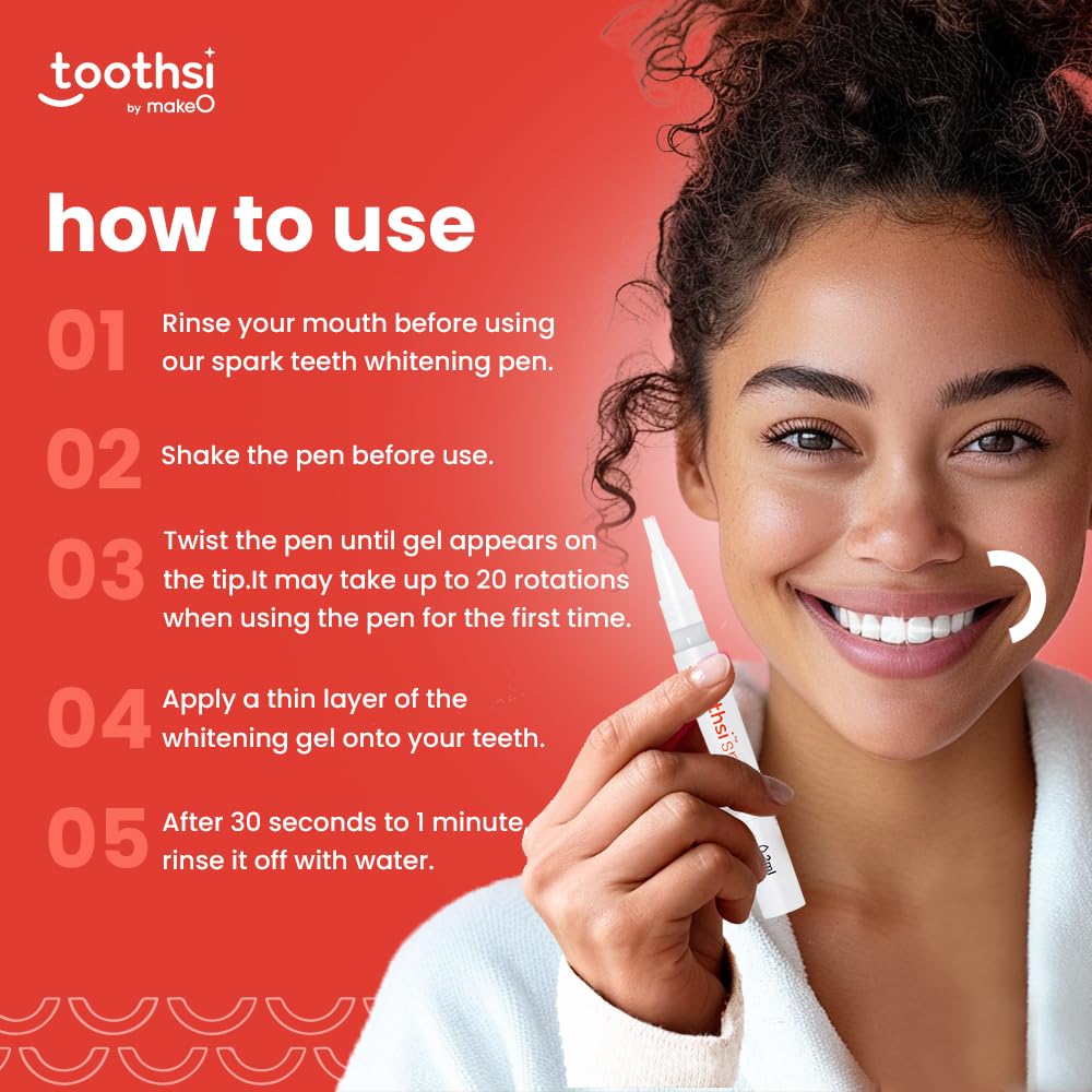 Toothsi Spark Teeth Whitening Pen | 2ml | 30 Minutes Stain Remover Portable Pen | Teeth Whitening Pen with Long-Lasting Effect | Safe Advanced Formulation | Whiter Smiles On The Go