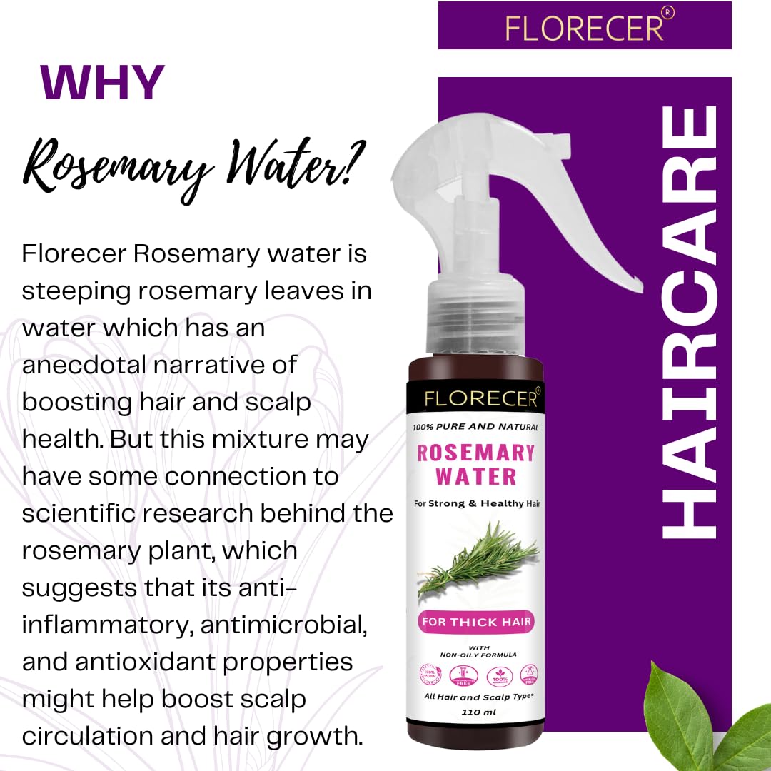 Florecer Rosemary Water Spray For Hair Growth | Hair Fall Control, Hair Damage Protection | For Strong And Healthy Hair- 110 Ml