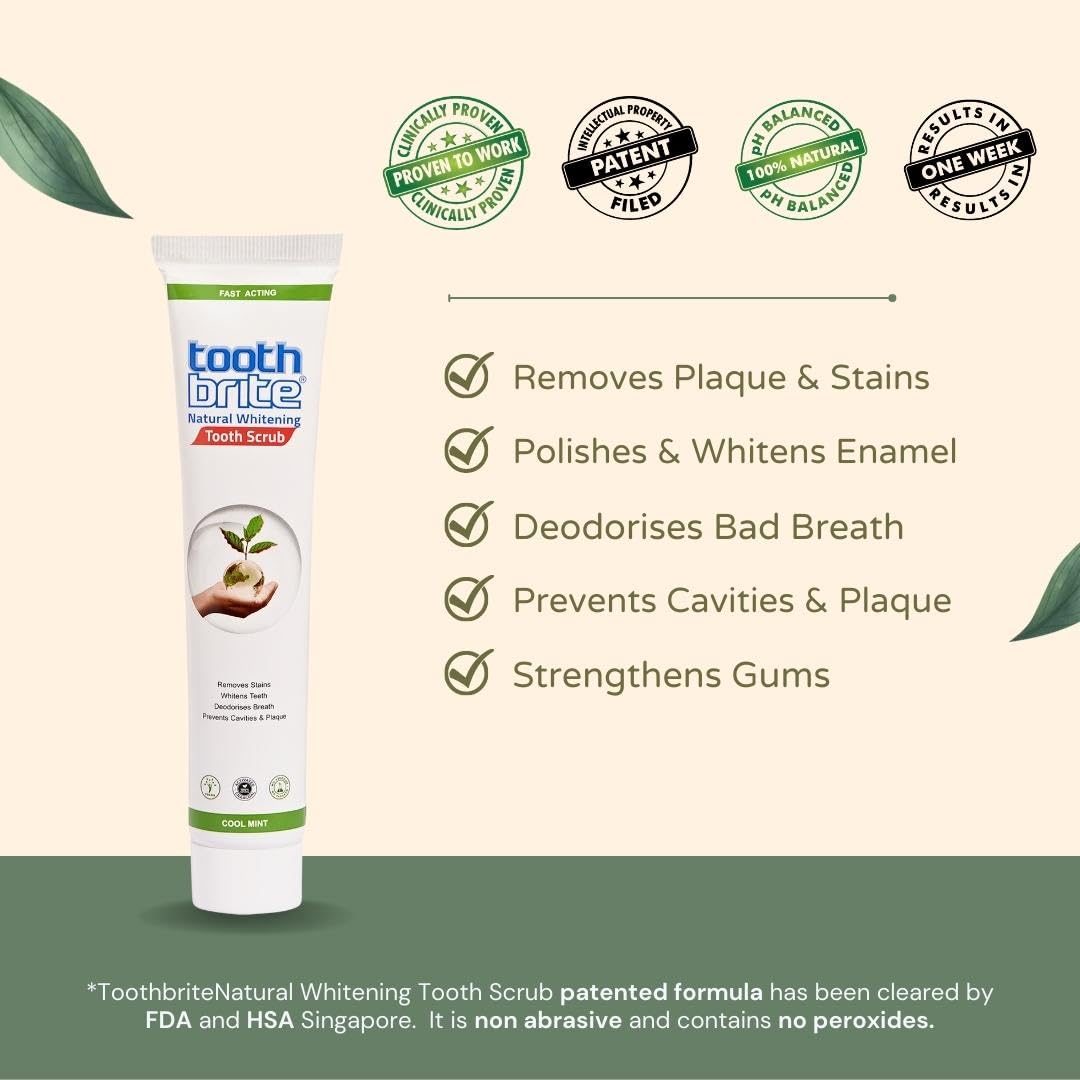 toothbrite Natural Whitening Tooth Scrub gel toothpaste Patented Micro Granular Scrub Contains no Harmful Peroxides or Paraben | Mint Flavour| Single pack of 100g Comes with Free Natural Bamboo Toothbrush