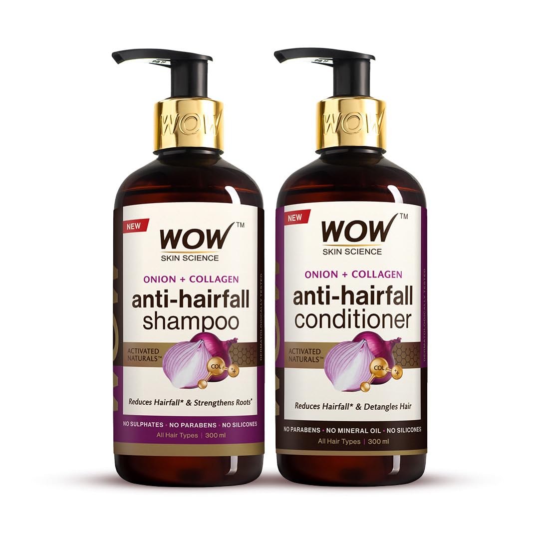 Wow Skin Science Onion Oil Shampoo & Conditioner Kit With Red Onion Seed Oil Extract, Black Seed Oil & Pro-Vitamin B5 (Shampoo + Conditioner), 600 Ml