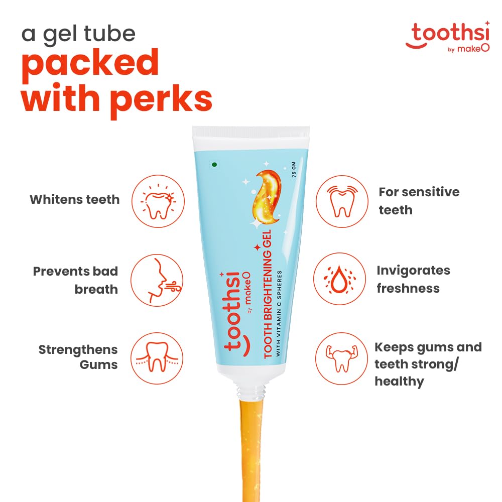 Toothsi Tooth Brightening Gel with Vitamin C | 75 Gm | Removes Stains, Prevents Bad Breath, Whitens Teeth | Soothes Sensitivity | Feel Fresh Daily, Use Twice A Day | Vegan Dental Care for Teeth & Gums