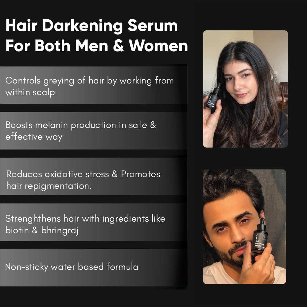 Masofta Anti Grey Hair Darkening Serum with Arcolys, Melano Gray, Biotin & Bhringraj For controlling Hair & Beard Greying, & Promoting Shinier Hair, For Both Men & Women, 30ML