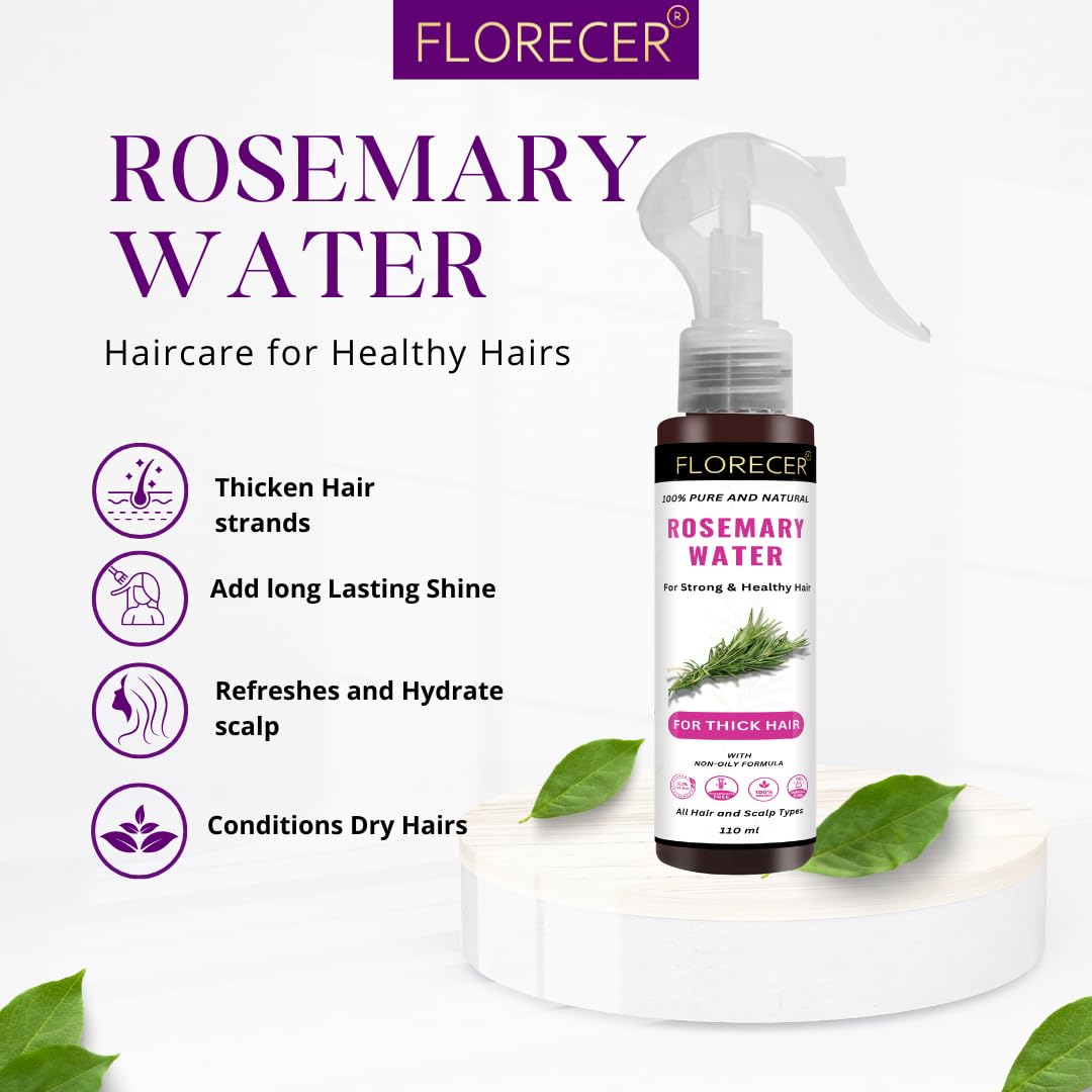 Florecer Rosemary Water Spray For Hair Growth | Hair Fall Control, Hair Damage Protection | For Strong And Healthy Hair- 110 Ml