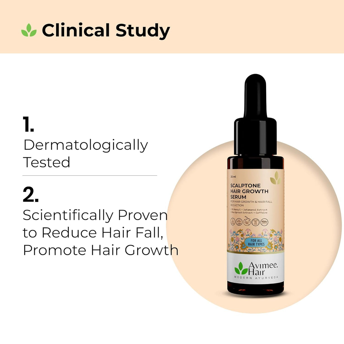 Avimee Herbal Scalptone Hair Growth Serum | Scientifically Proven Formula | Enriched with Nansyl & Green Tea Extract | For Hair Growth & Hair Fall Reduction | 25 ml