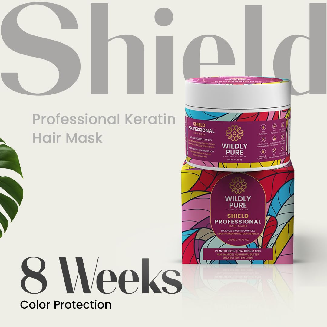 Wildly Pure Professional Natural Keratin Hair Spa Mask| With Plant Keratin, Phospolipids & Hyaluronic Acid| 7 days of Deep Conditioning & Smoothening | 8 Weeks of Color Protection|33% Reduction in hair Loss | Men & women | 200ML(Shield)