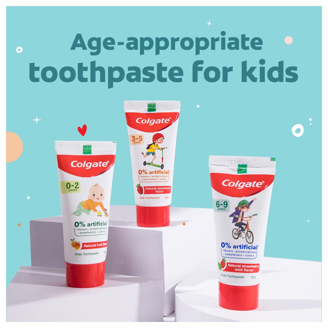 Colgate Toothpaste For Kids Cavity Protection (0-2 Years), Natural Fruit Flavour Tooth Paste, Sls & Fluoride Free - 70G Tube