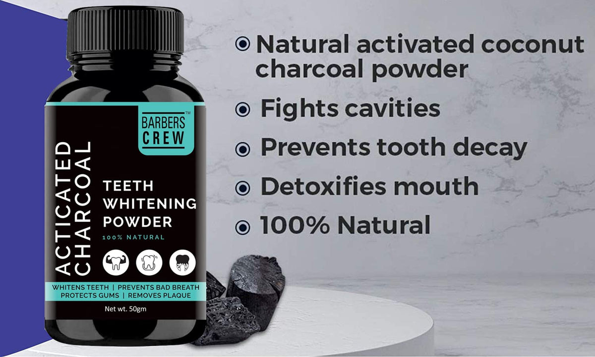 Barbers Crew Teeth Whitening Charcoal Powder for Tobacco Stain, Tartar, Gutka Stain and Yellow Teeth Removal 50 gm