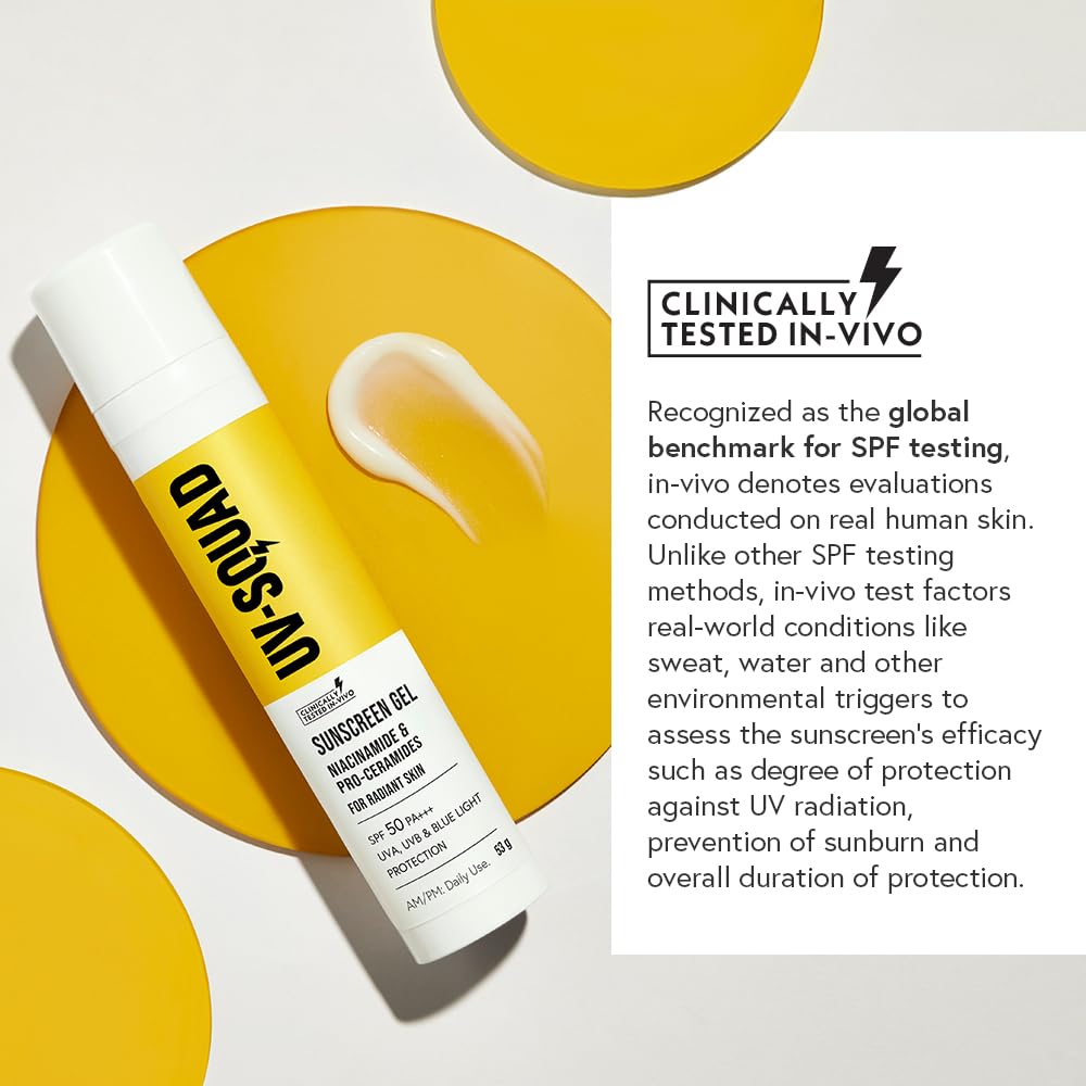 UV Squad Sunscreen SPF 50 PA+++ with Niacinamide & Pro-Ceramides | No white cast | Non-oily, lightweight, Non-comedogenic