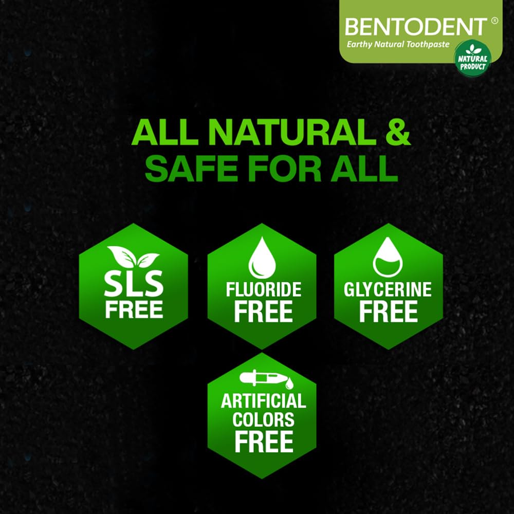 Bentodent toothpaste - Teeth Whitening Products | Activated Charcoal Mint Teeth Whitening Toothpaste | Enamel Safe, Natural | Foam free, Fluoride Free - (Pack of 2 Teeth Whitening Products)