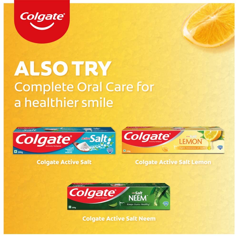 Colgate Active Salt Lemon Toothpaste , Pack Of 200Gm Germ-Fighting Tooth Paste With Active Natural Salt & Lemon For Fighting Sticky Germs & Yellowness Giving Healthy Whitening Teeth & Tight Gums