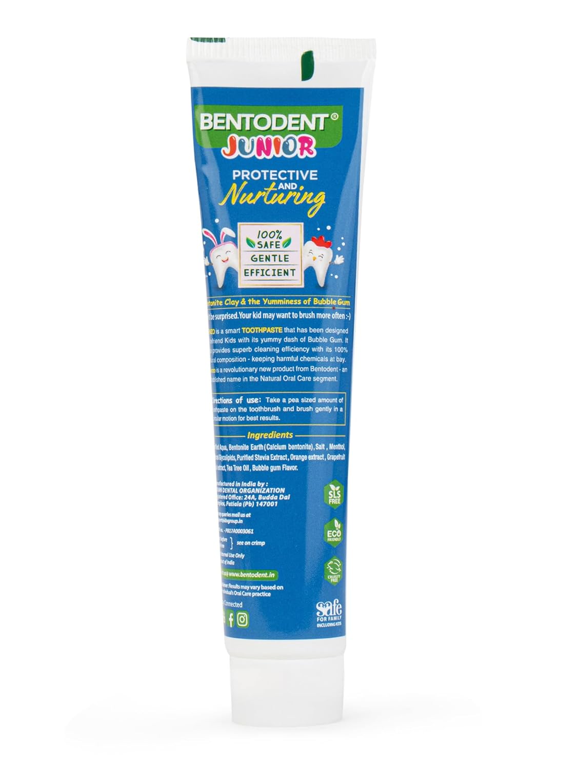 Bentodent 100% Natural Kids Bubble Gum Toothpaste, Fluoride Free, Sls Free, Complete oral care protection for kids, Fresh Breath, Best toothpaste for kids 2+ years 100g