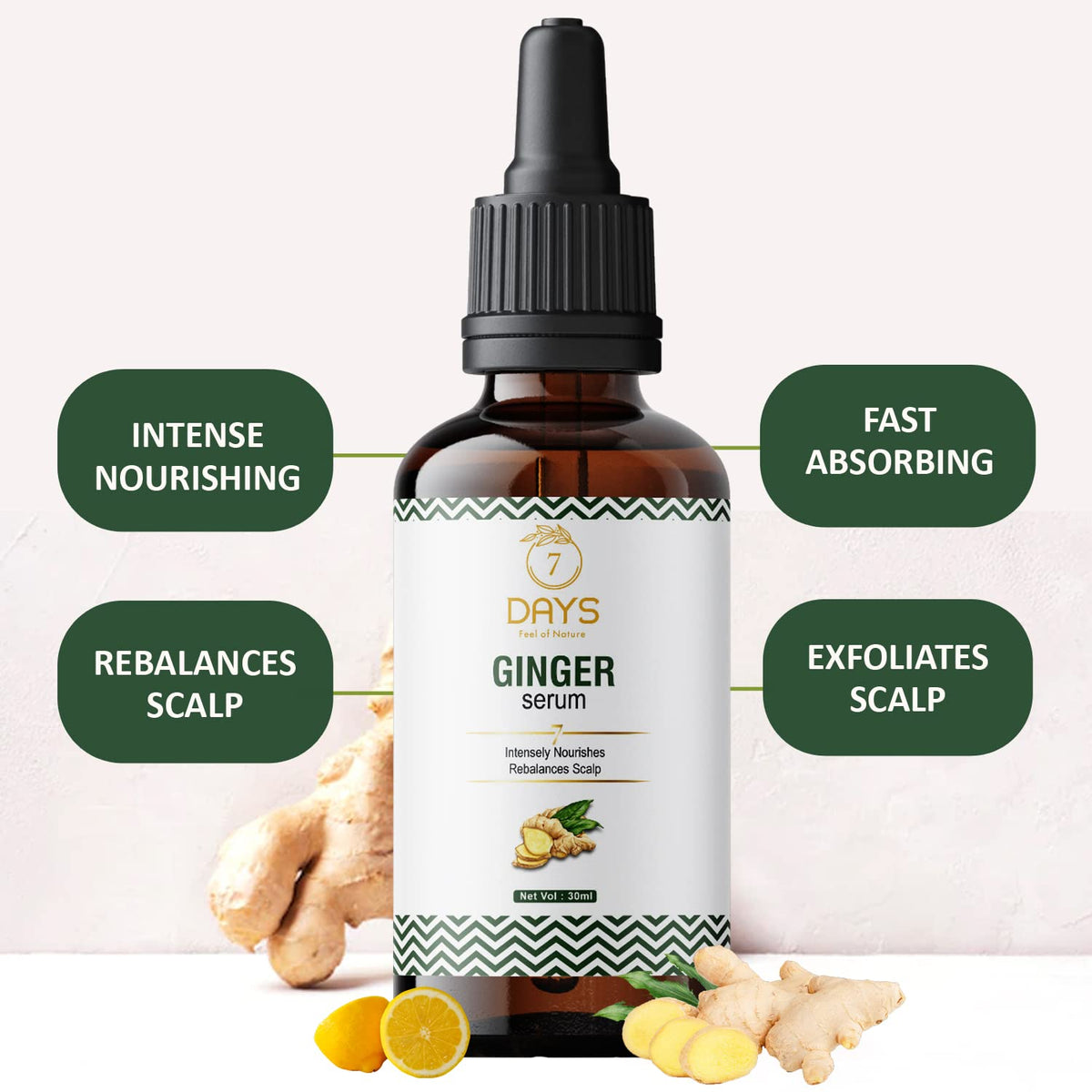 7 DAYS Ginger Hair Growth Serum for Strengthens Weak Hair with Ginger Oil & Sunflower Oil(30 Ml)