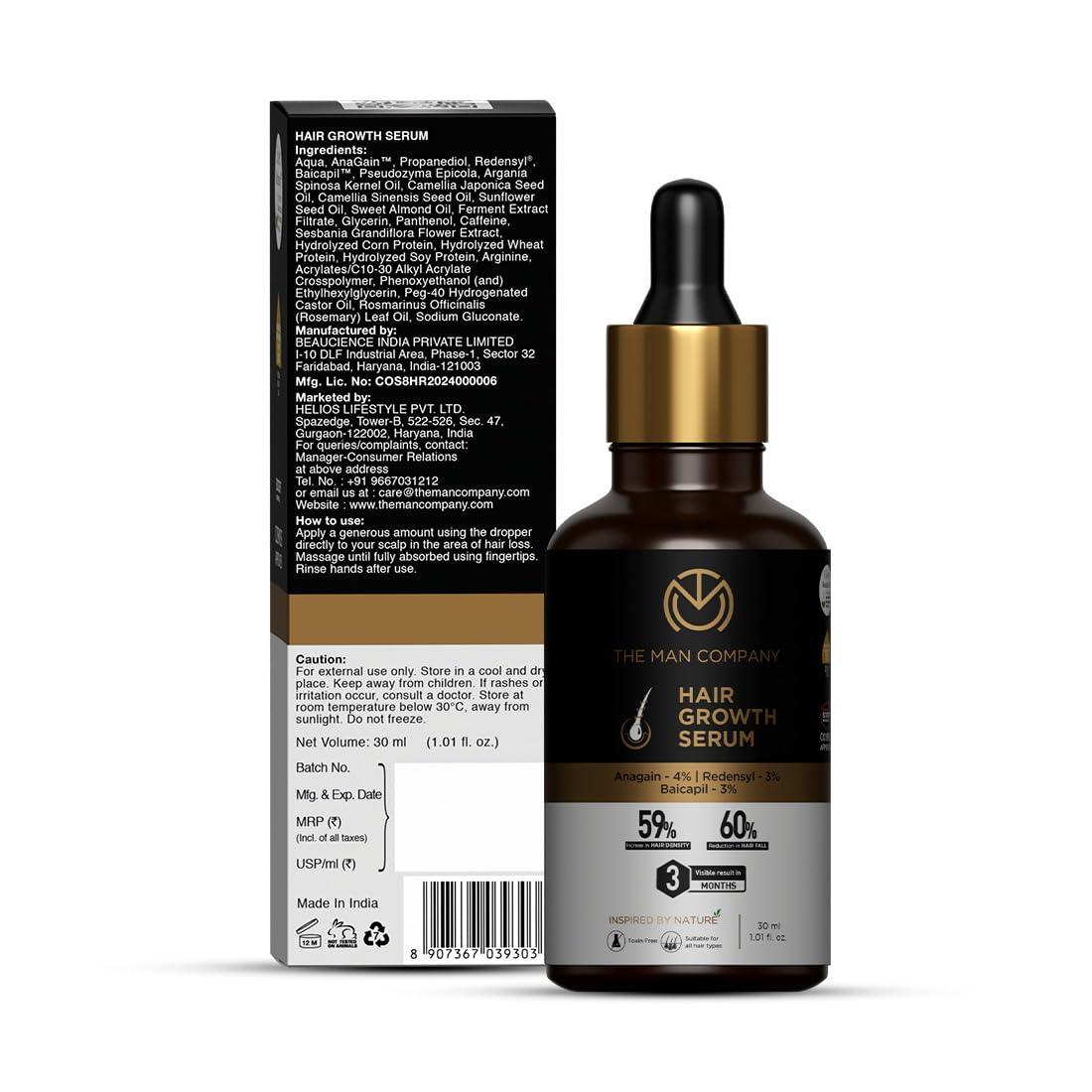 The Man Company 3% Redensyl, 4% Anagain, 3% Biacapil Advanced Hair Growth Serum for Men | For Hair Fall Control | Hair Regrowth – 30 ml