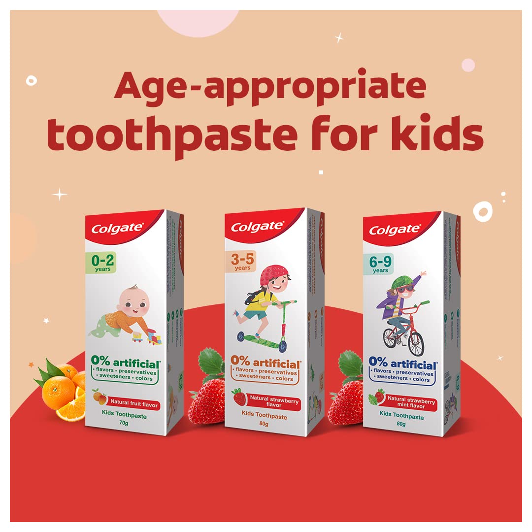 Colgate Toothpaste Enamel Protection For Kids (6-9 Years), Natural Strawberry Mint Flavour Tooth Paste, With 0% Artificial Flavors, Preservatives, Sweeteners & Colors - 80G Tube