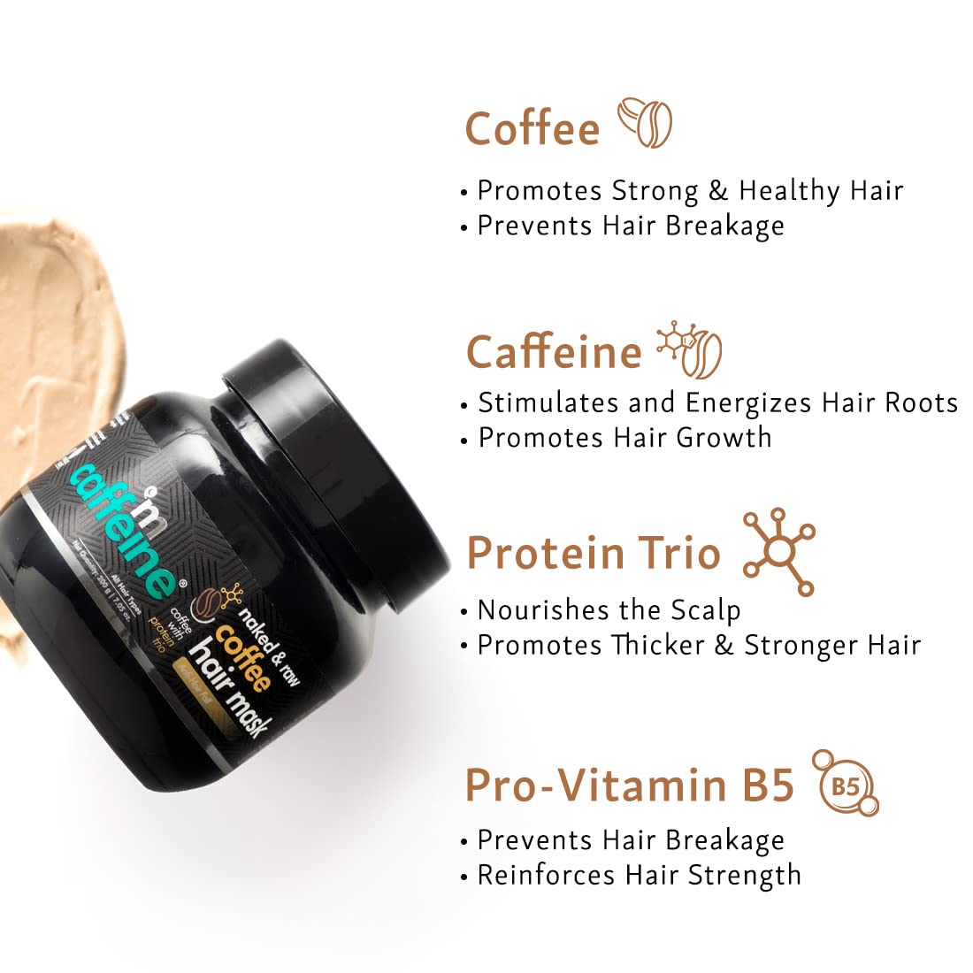 mcaffeine Anti Hair Fall Hair Mask For Dry & Frizzy Hair, For Curly Hair & Straight Hair, With Coffee, Proteins & Pro Vitamin B5, Sls & Paraben Free - 200 Gram