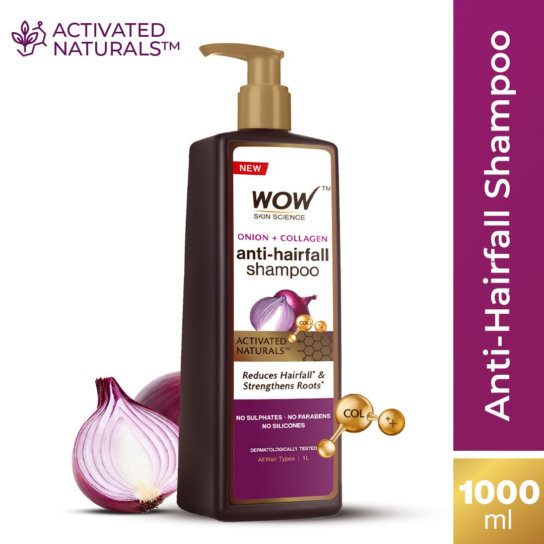 WOW Skin Science Onion Oil Shampoo with Red Onion Seed Oil Extract, Black Seed Oil & Pro-Vitamin B5 | Controls Hair fall | Helps Strengthen Hair | No Sulphate No Paraben | For Men & Women - 1ltr