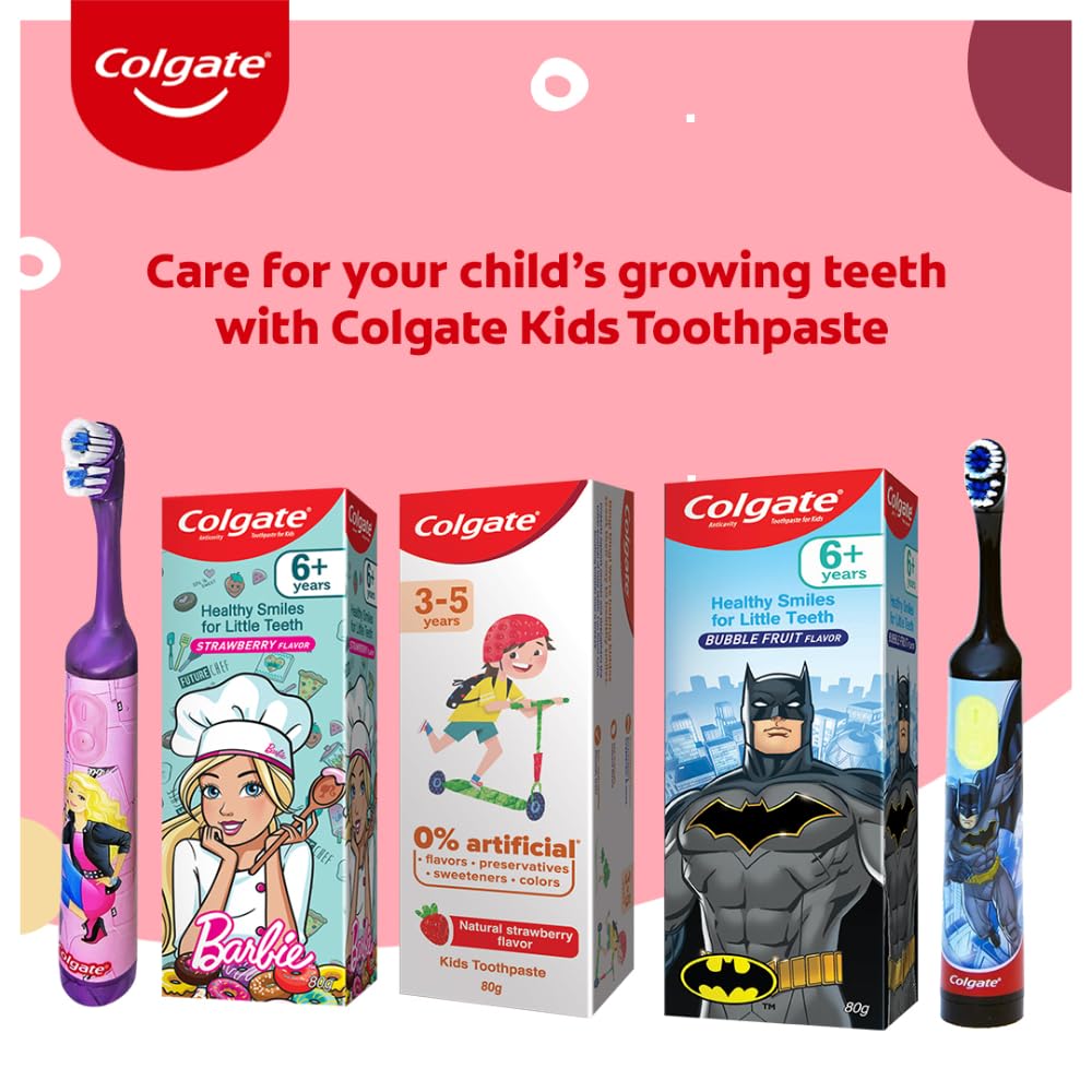 Colgate Kids Toothpaste For 6+ Years, Barbie, Strawberry Flavour, Gentle Protection Tooth Paste With 50% Lesser Abrasive Formula For Protecting Against Cavities , Enamel Protection- 80G