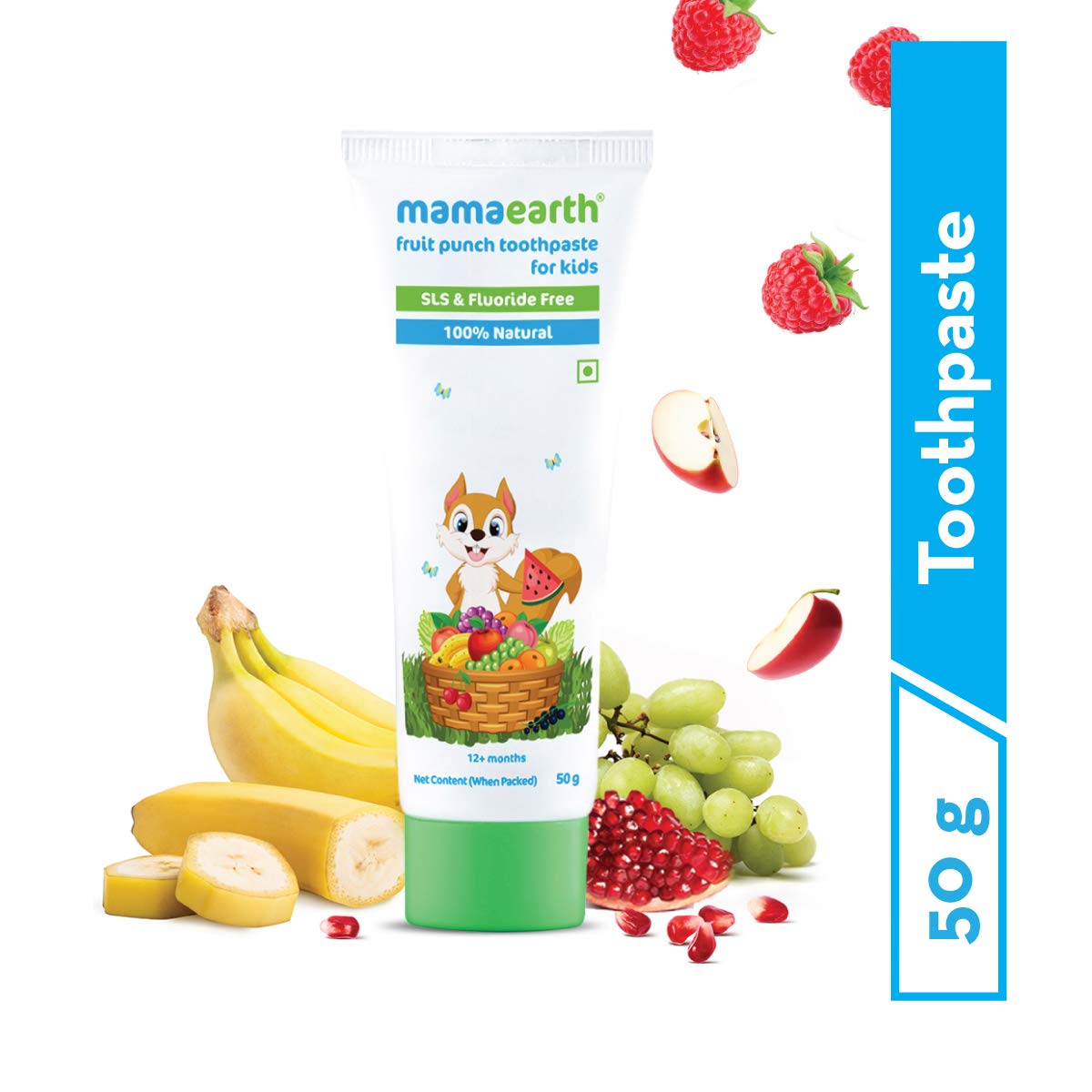 Mamaearth Fruit Punch Toothpaste - 50g | Infused with Sorbitol, Silica & Glycerin | Promotes Healthy Teeth & Gums, Free from Fluoride & SLS, 100% Natural