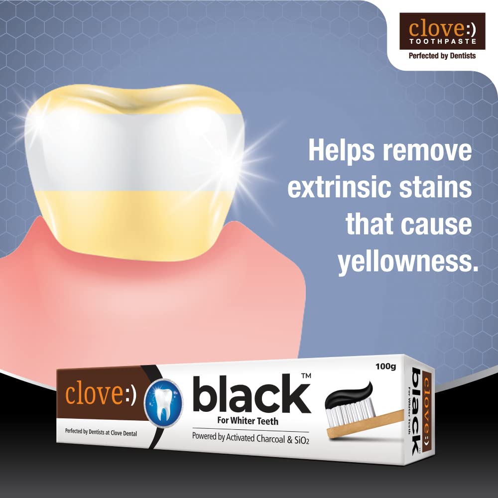 Clove Black Toothpaste for Whiter Teeth powered by Activated Charcoal & SiO2. Formulated by dental experts- 200gms (100gm*2) Combo Pack