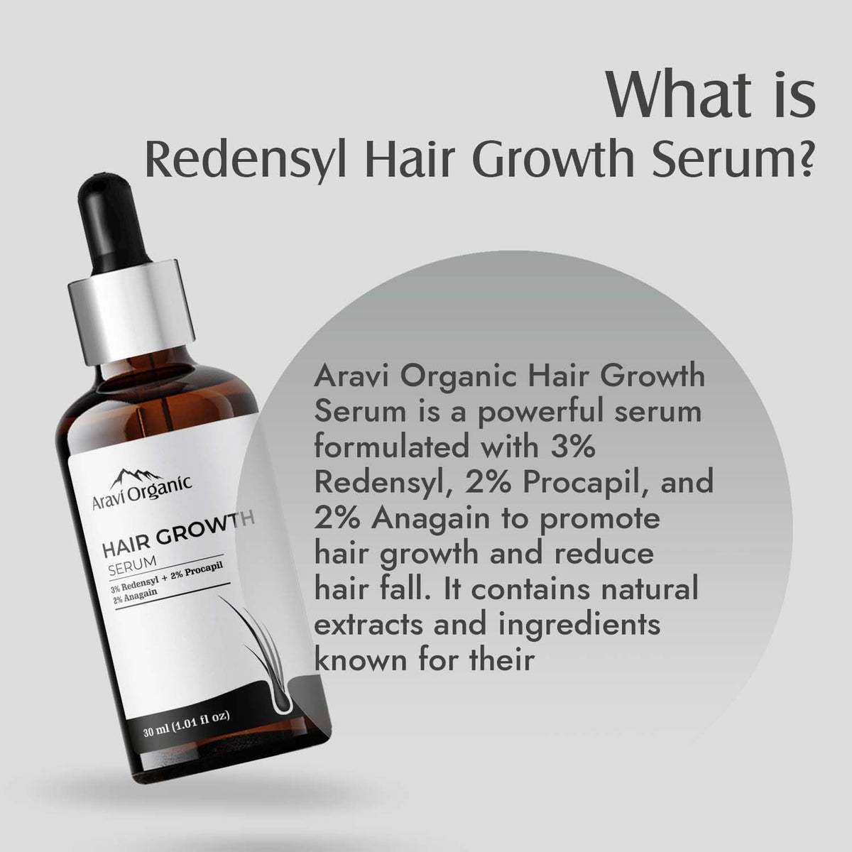 Aravi Organic Hair Growth Serum With 3% Redensyl, 2% Anagain, 2% Procapil - For Hair Growth And Hair Fall Control - For Men & Women - 30 ml