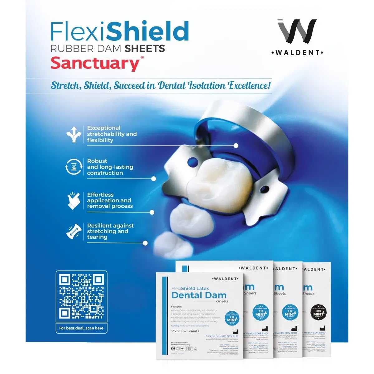 Waldent FlexiShield Rubber Dam Sheets Blue (Sanctuary) - Heavy (6"x 6")