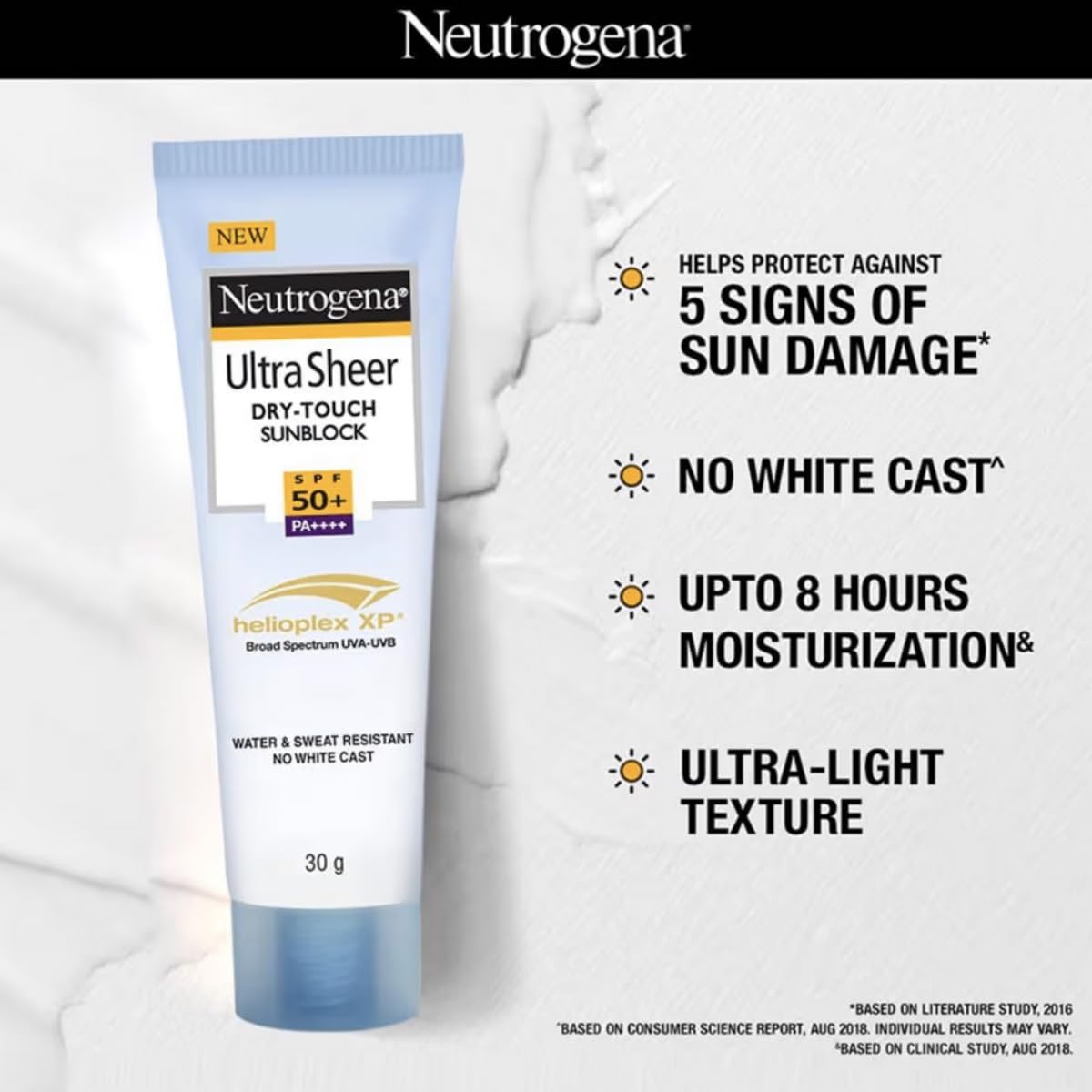 Neutrogena Ultra Sheer Sunscreen SPF 50+ | Broad Spectrum UVA/UVB | Blue light protect | No White Cast | Water resistant, Ultra light & Non sticky | Oily, Dry & Sensitive Skin | 80 g (Pack of 1)