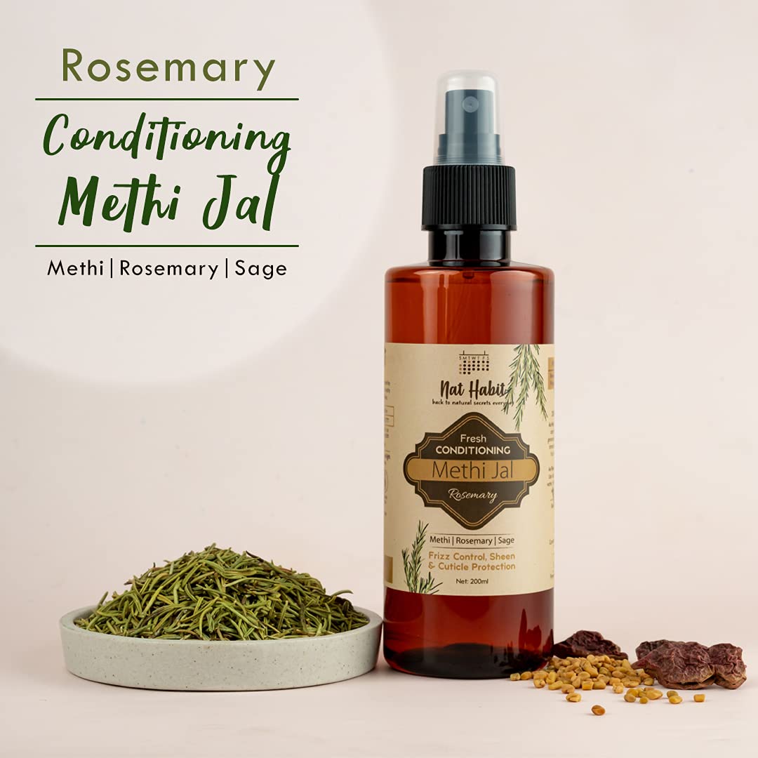 Nat Habit Rosemary Conditioning Methi Jal - Hair Serum, Hair Spray For Hair Growth, Hairfall Control, Smoothening, Softening With Apple Cider Vinegar,Methi, Rosemary & Sage 200ml