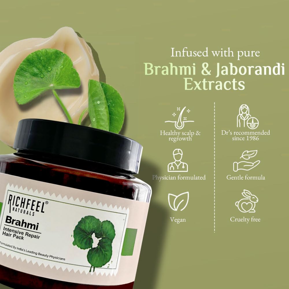 Richfeel Brahmi Intensive Repair Hair Pack | Controls Hair Fall | Treats Damage, Split Ends and Breakage | Deep Conditioning |Trichologist Formulated | 500g