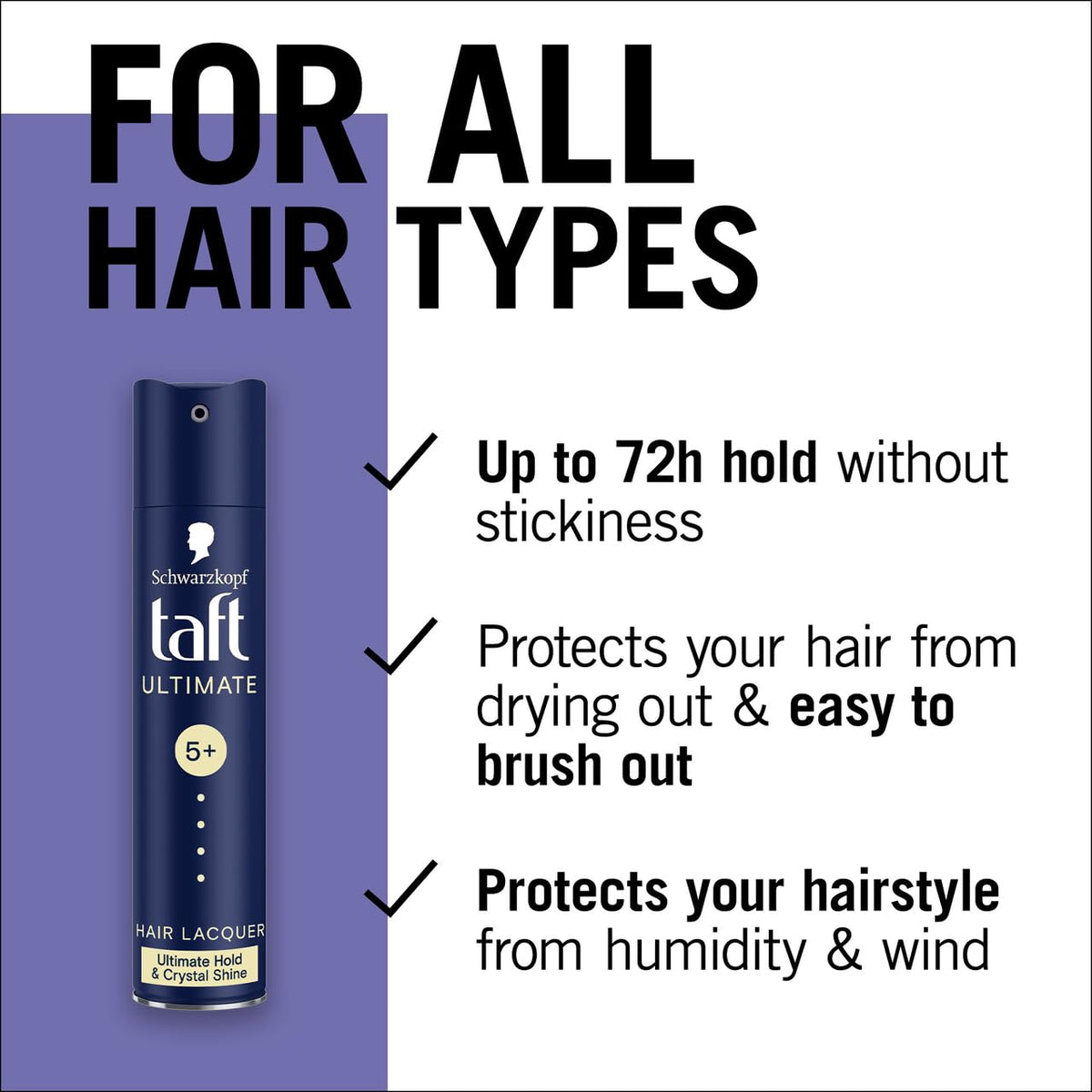 TAFT Schwarzkopf Ultimate Hair Lacquer, For Crystal Shine With Liquid Gloss Effect, Hold 5+ With No Stickiness