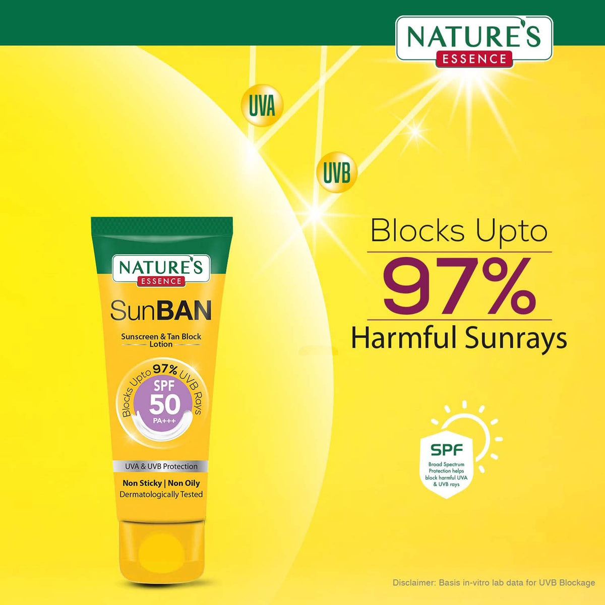 NATURES ESSENCE Sunban Spf 50 Pa+++ Sunscreen & Tan Block Lotion, 60ml