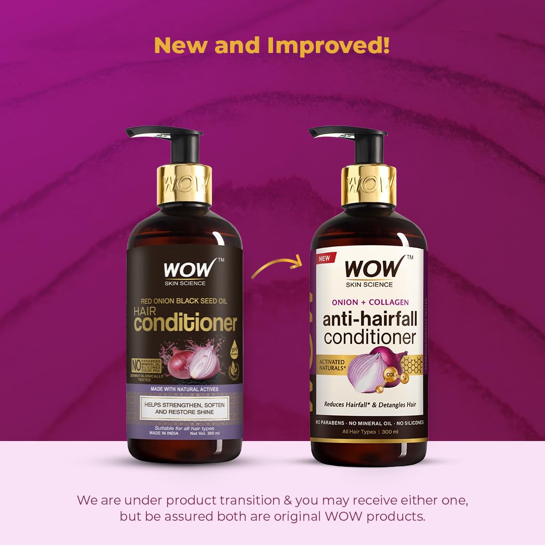 WOW Skin Science Onion & Collagen Anti-hairfall Conditioner|Reduces Hair Breakage|Detangles Hair|Smoothens Hair|Strengthens Weak Strands|Boosts Hair Thickness|New & Improved Formulation|300ml