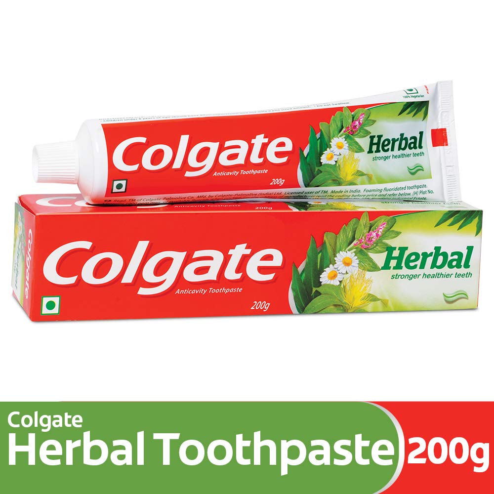 Colgate Herbal Toothpaste 200g, Goodness of Natural Ingredients for Healthy Teeth, Fresh Breath, Sugar-free & Gluten free Tooth Paste