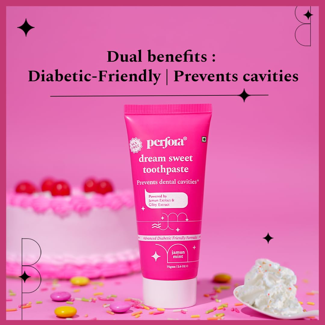 Perfora Oral Health Diabetics Special Toothpaste for Adults - 75 gms (Pack of 1) |  | SLS Free Toothpaste | Anticavity Toothpaste | No Artificial Sweeteners | Made Safe Certified | Vegan-Friendly | Gel Toothpaste - Jamun Mint (Flavor)